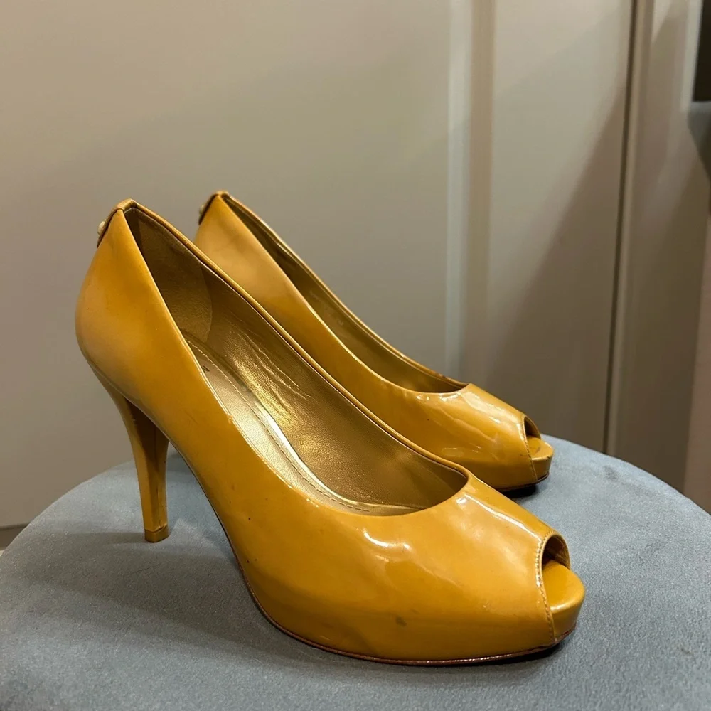 Stuart Weitzman Patent Leather Peep-Toe Heels